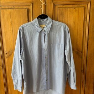 Michael Kors Blue and White Pinstripe Button-Down Shirt